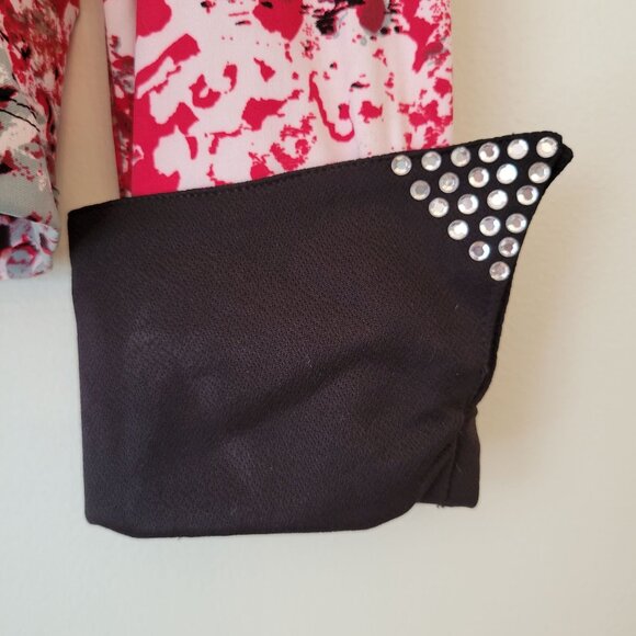 Vintage Valencia Abstract Red Black Long Sleeve Top Rhinestone Cuffs Collar L Ho - Picture 5 of 6